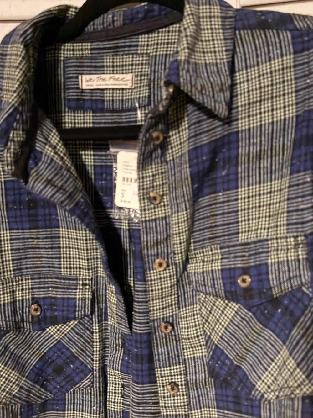 Free People Blue and Light Green Plaid Button-Down Shirt